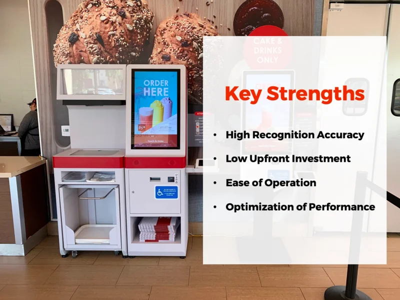 The advantages and features of the Viscovery Visual Checkout self-checkout system for bread include high recognition rate, low setup fee, easy management, and model optimization.