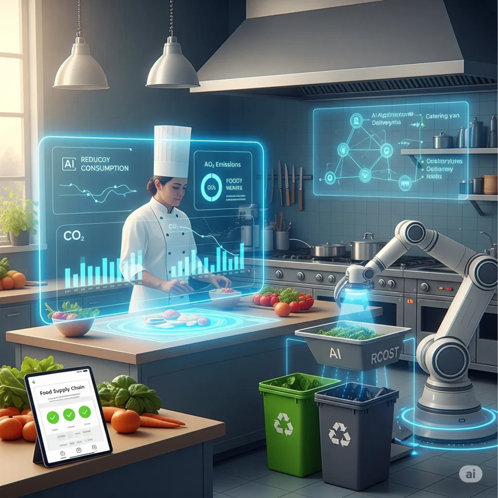 Concept illustration of AI-driven sustainability solutions in the foodservice industry